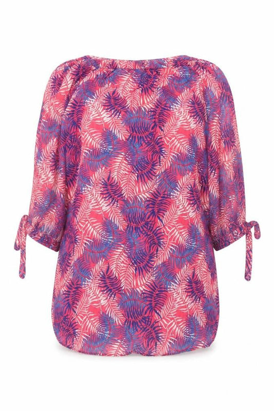 Laura Ashley Women Pink Tropical Leaf Off Shoulder Tunic Blouse S