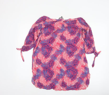 Laura Ashley Women Pink Tropical Leaf Off Shoulder Tunic Blouse S