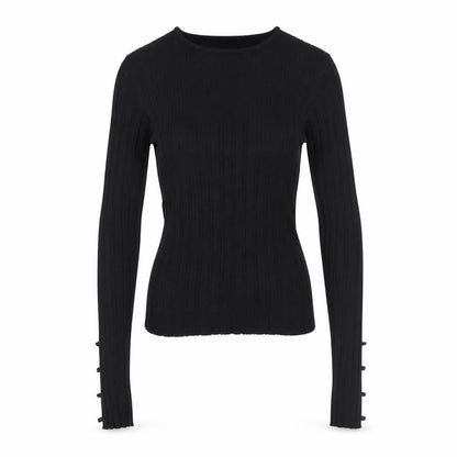 Topshop Women Black UK 8 Rib Knit Slim Pullover Jumper Button Cuffs