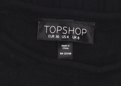 Topshop Women Black UK 8 Rib Knit Slim Pullover Jumper Button Cuffs