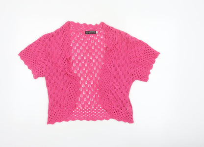 Elegant Body Women Pink XL Open Knit Short Sleeve Shrug Cardigan