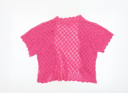 Elegant Body Women Pink XL Open Knit Short Sleeve Shrug Cardigan
