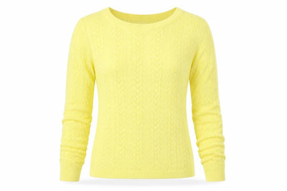 Mango MNG Women Yellow S Pointelle Knit Crew Neck Pullover Jumper