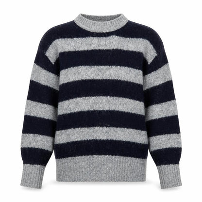 Zara Women Grey Black Striped Knit Pullover Jumper Size S Wool Blend