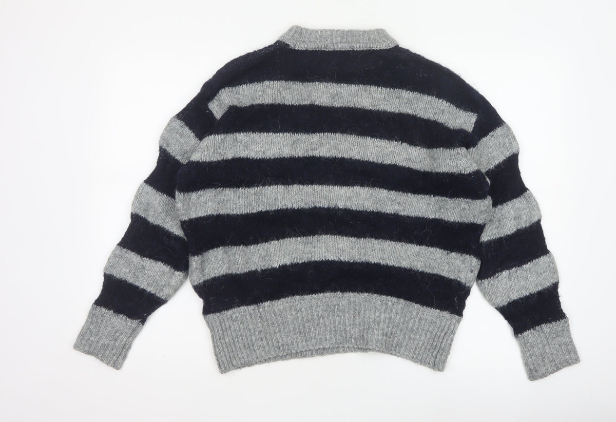 Zara Women Grey Black Striped Knit Pullover Jumper Size S Wool Blend