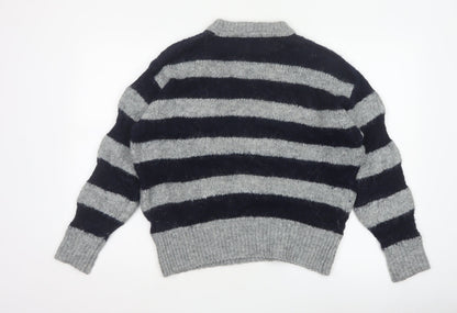 Zara Women Grey Black Striped Knit Pullover Jumper Size S Wool Blend