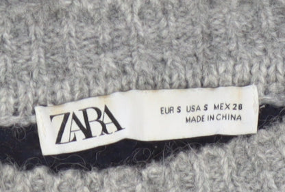 Zara Women Grey Black Striped Knit Pullover Jumper Size S Wool Blend