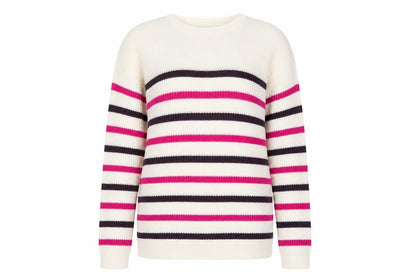Bonmarché Women Ivory Pink Stripe Acrylic Knit Jumper UK 16 Crew Neck
