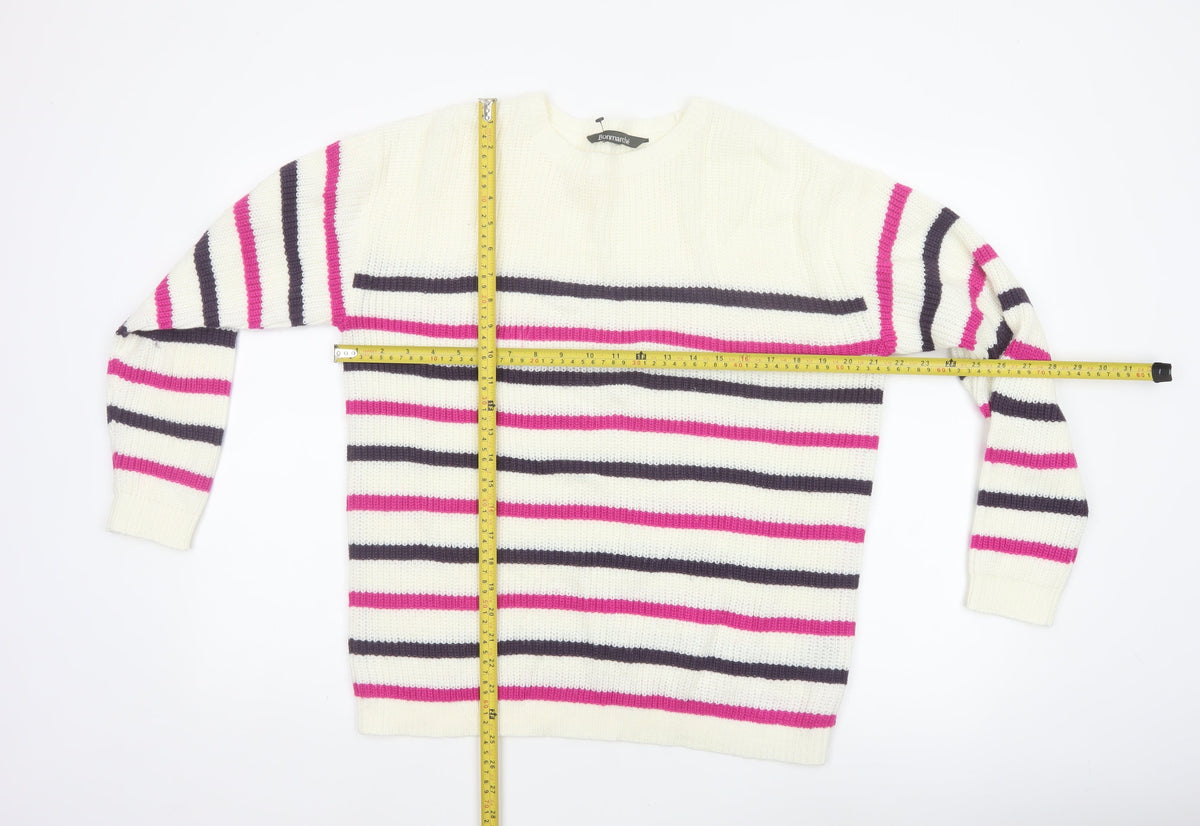 Bonmarché Women Ivory Pink Stripe Acrylic Knit Jumper UK 16 Crew Neck