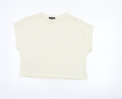 New Look Women Ivory Glitter Knit Cap Sleeve T-Shirt Size S