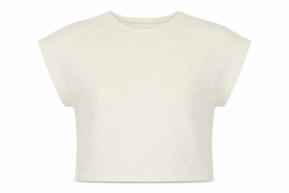 New Look Women Ivory Glitter Knit Cap Sleeve T-Shirt Size S