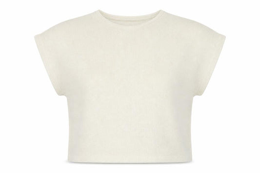 New Look Women Ivory Glitter Knit Cap Sleeve T-Shirt Size S