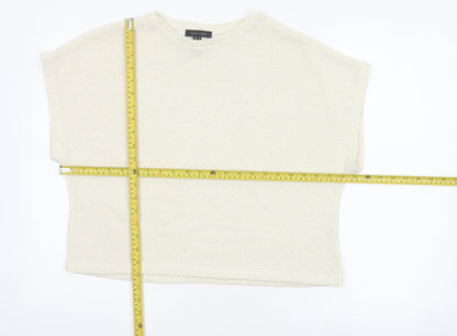 New Look Women Ivory Glitter Knit Cap Sleeve T-Shirt Size S