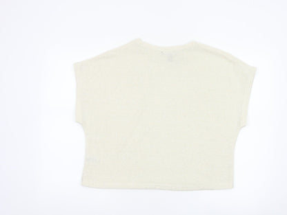 New Look Women Ivory Glitter Knit Cap Sleeve T-Shirt Size S