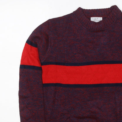 Pinnacle Men's Multicoloured S Striped Crew Neck Vintage Pullover Jumper