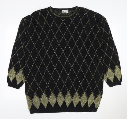 Koret Women’s Black Gold Argyle Glitter Knit Jumper UK 22 Vintage