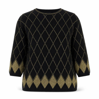 Koret Women’s Black Gold Argyle Glitter Knit Jumper UK 22 Vintage
