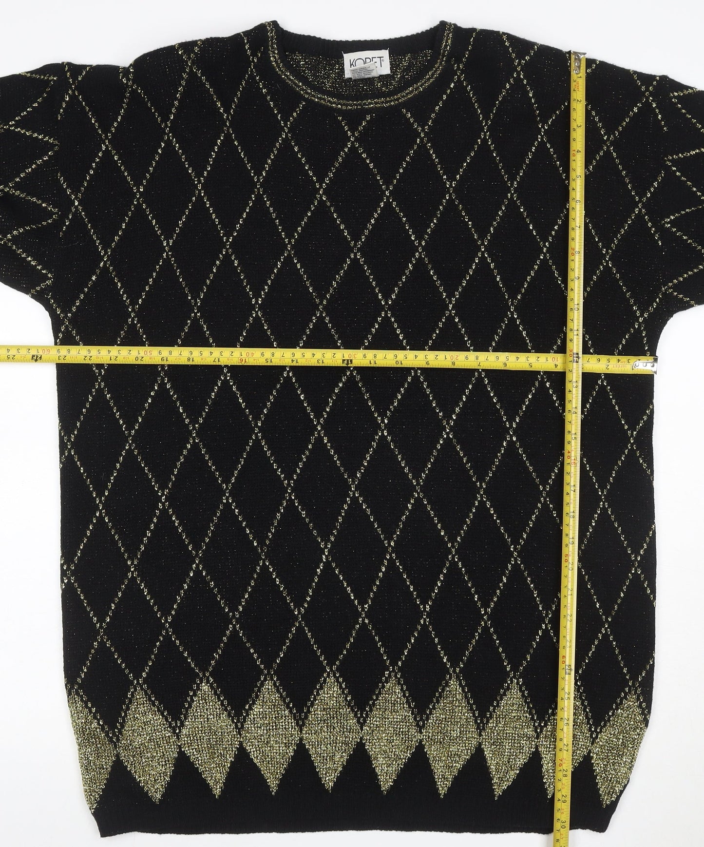 Koret Women’s Black Gold Argyle Glitter Knit Jumper UK 22 Vintage