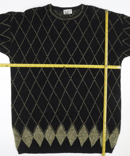 Koret Women’s Black Gold Argyle Glitter Knit Jumper UK 22 Vintage