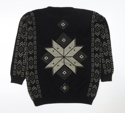 Ellen-D Women Black M Geometric Knit Pullover Jumper Vintage