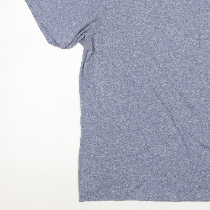 Pull&Bear Men's Blue Marl Pocket Crew Neck Short Sleeve T-Shirt M