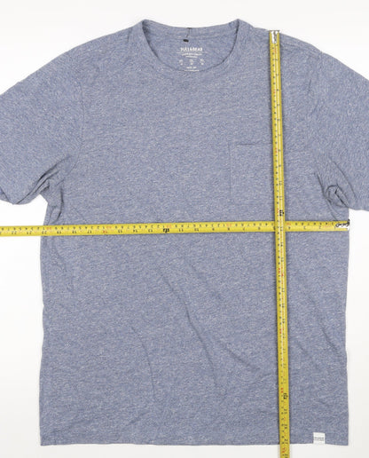 Pull&Bear Men's Blue Marl Pocket Crew Neck Short Sleeve T-Shirt M