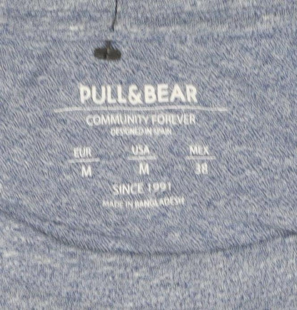 Pull&Bear Men's Blue Marl Pocket Crew Neck Short Sleeve T-Shirt M