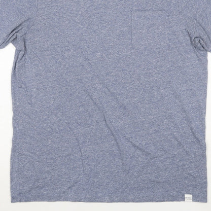 Pull&Bear Men's Blue Marl Pocket Crew Neck Short Sleeve T-Shirt M