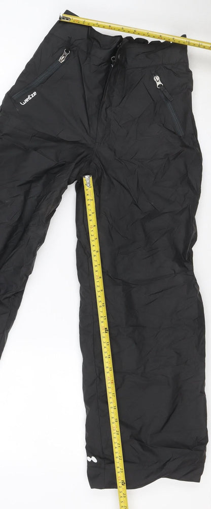 Close-up detail of Wedze boys’ black 12 years snow pants ski trousers insulated zip pockets