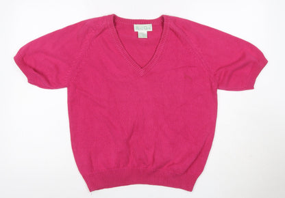 Hunt Club Women’s Pink S Cotton V-Neck Short Sleeve Knit Jumper