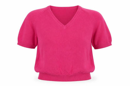 Hunt Club Women’s Pink S Cotton V-Neck Short Sleeve Knit Jumper