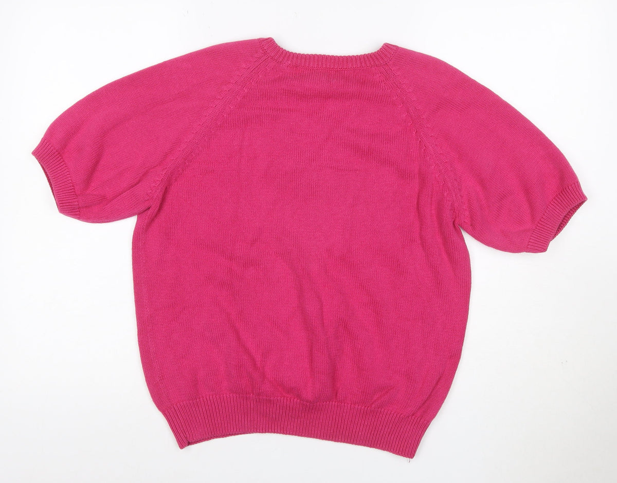Hunt Club Women’s Pink S Cotton V-Neck Short Sleeve Knit Jumper