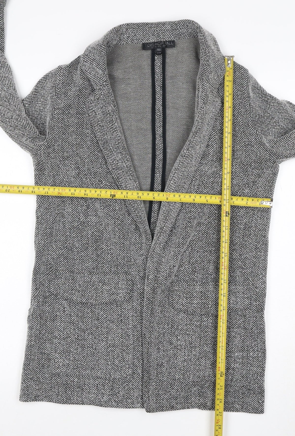 Topshop Tall Women’s Grey Herringbone Knit Open Coatigan UK 8