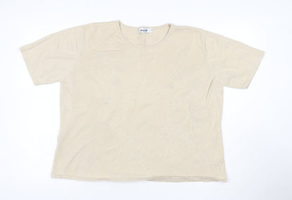 Damart Women’s Ivory Size 20 Floral Beaded Knit Short Sleeve Top