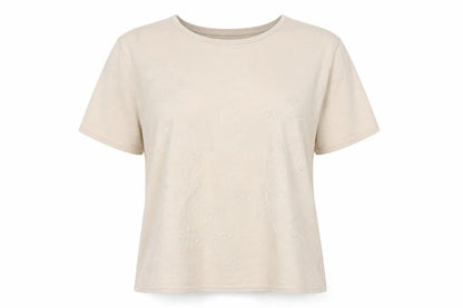 Damart Women’s Ivory Size 20 Floral Beaded Knit Short Sleeve Top