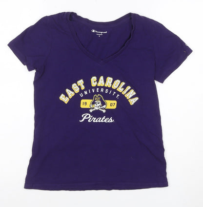 Champion Women Purple S East Carolina Pirates V-Neck T-Shirt