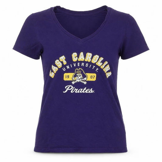 Champion Women Purple S East Carolina Pirates V-Neck T-Shirt