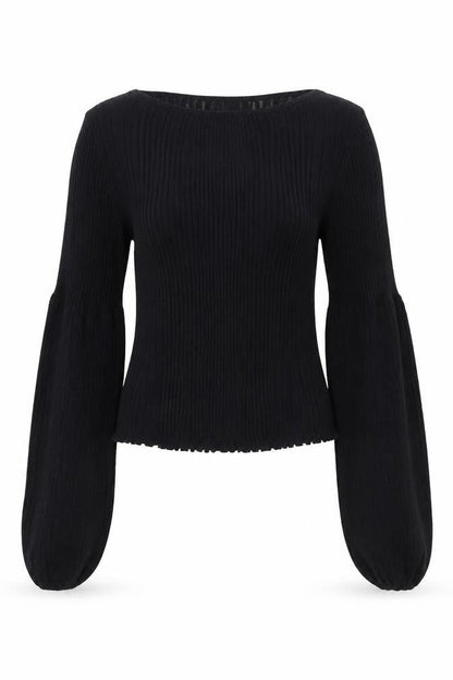 Zara Women Black S Rib Knit Balloon Sleeve Pullover Jumper