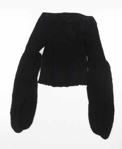 Zara Women Black S Rib Knit Balloon Sleeve Pullover Jumper