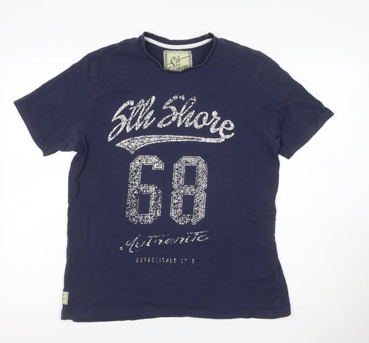 Back view of 5th Shore Men's Blue L California 68 Graphic Print Crew Neck T-Shirt