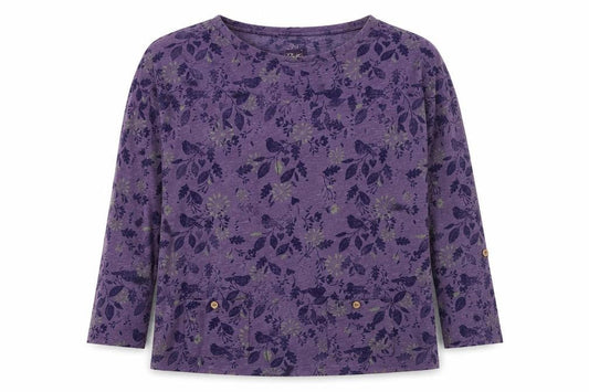 Mantaray Women Purple 12 Floral Bird Cotton Button-Up Long Sleeve Top
