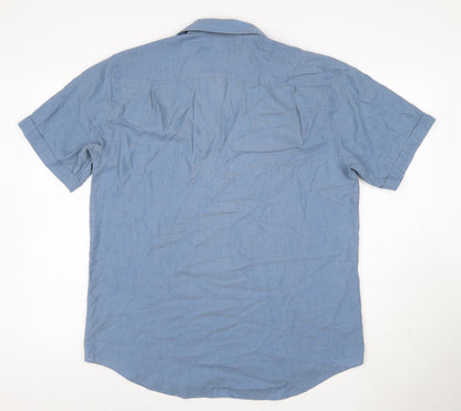 Jack Reid Mens Blue 15.5 Cotton Rich Short Sleeve Button-Up Casual Shirt