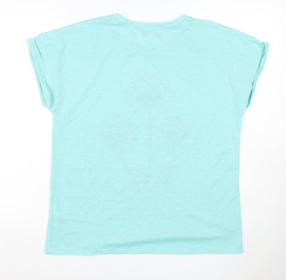 Mudflower Women Blue Size 12 Floral Quote Cap Sleeve T-Shirt
