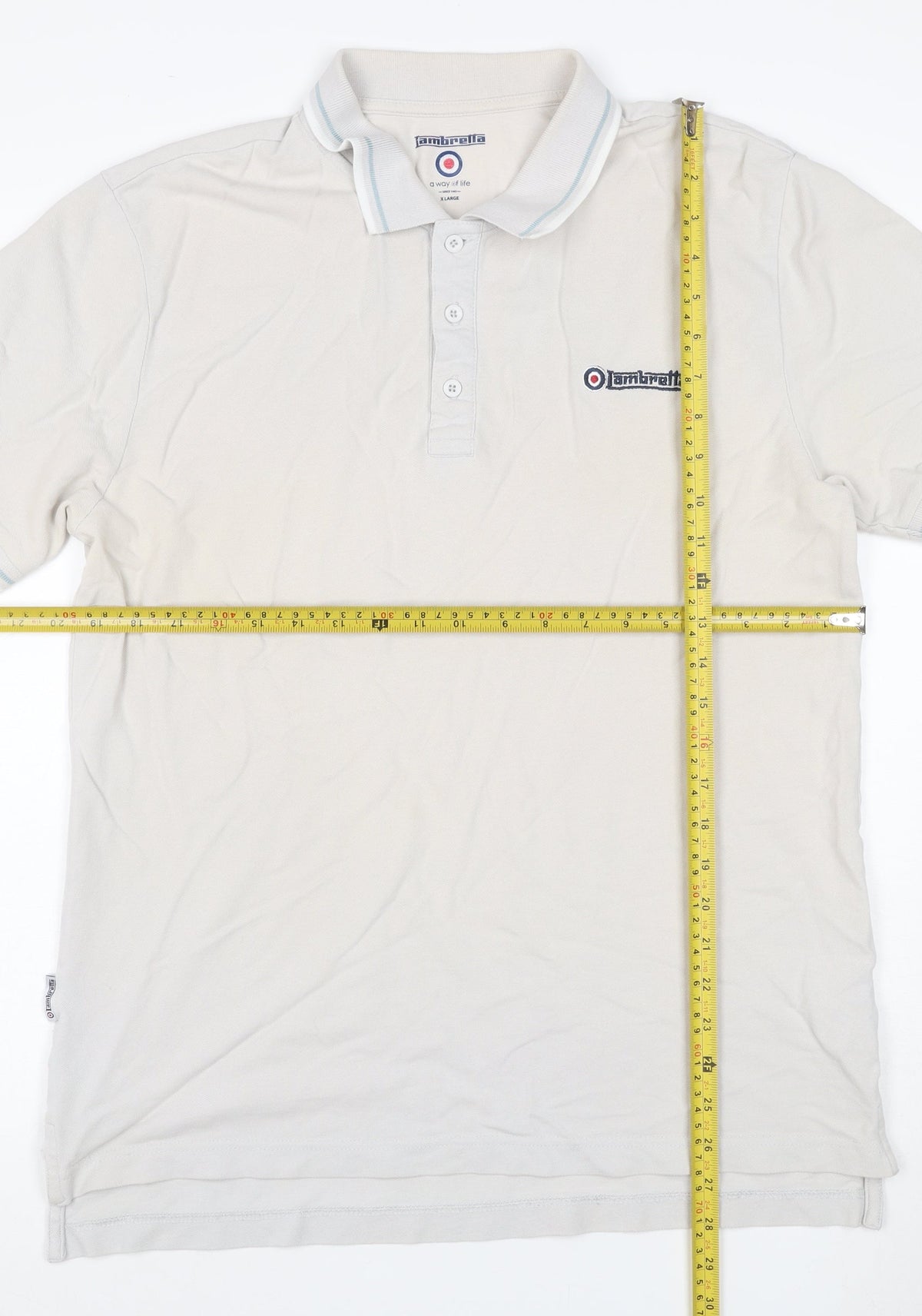 Lambretta Men’s Ivory XL Cotton Logo Polo Shirt Contrast Trim
