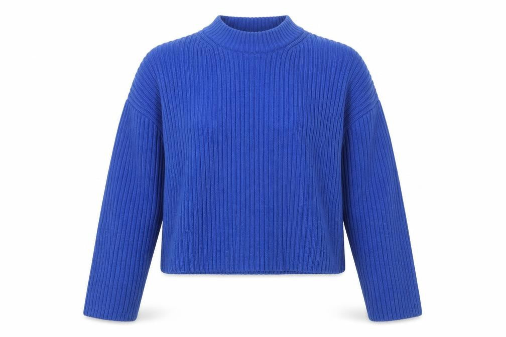 H&M Women Blue Rib Knit Mock Neck Raglan Pullover Jumper UK 16