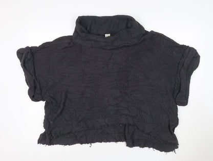 We The Free Women Black XS Cowl Neck Distressed Cotton Knit Pullover