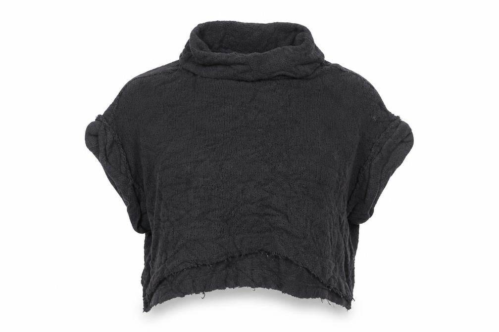 We The Free Women Black XS Cowl Neck Distressed Cotton Knit Pullover