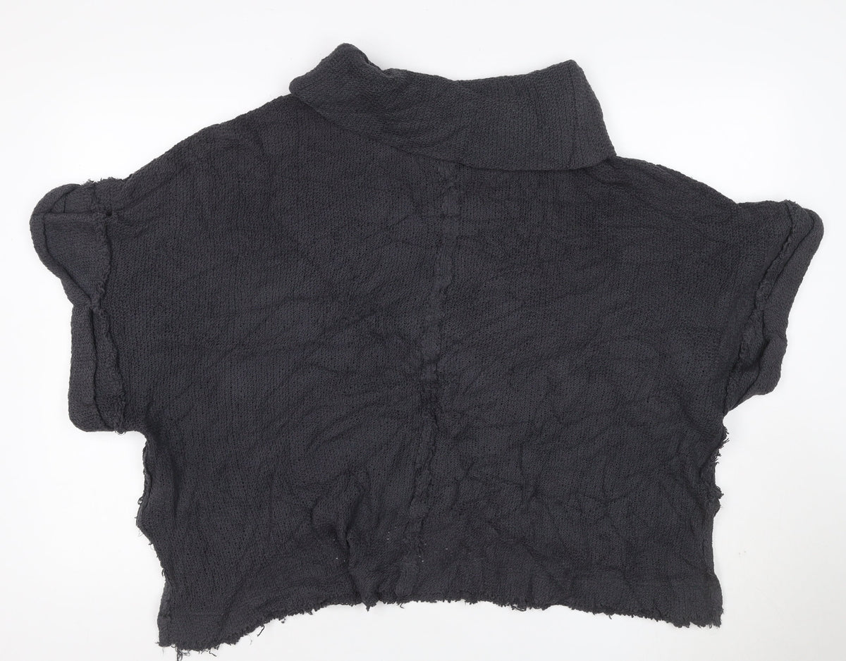 We The Free Women Black XS Cowl Neck Distressed Cotton Knit Pullover