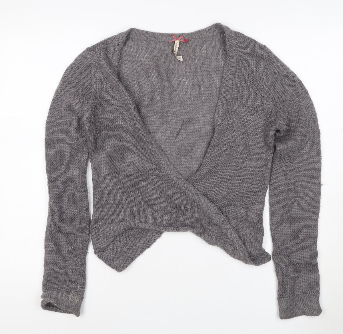 White Olive Women Grey S Angora Wool Alpaca Open Wrap Cardigan Knit