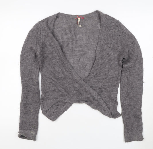 White Olive Women Grey S Angora Wool Alpaca Open Wrap Cardigan Knit